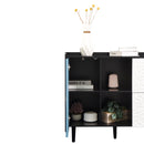 Modern Sideboard Buffet Cabinet With Red Doors And Unique Panel Styling