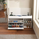Modern Design Entryway Bench With Adjustable 3 Tier Flip-Up Drawers And Hidden Cabinet - White