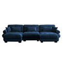 Modern Sectional Sofa With Ottoman, Round Bolster Armrests, Waist And Throw Pillows