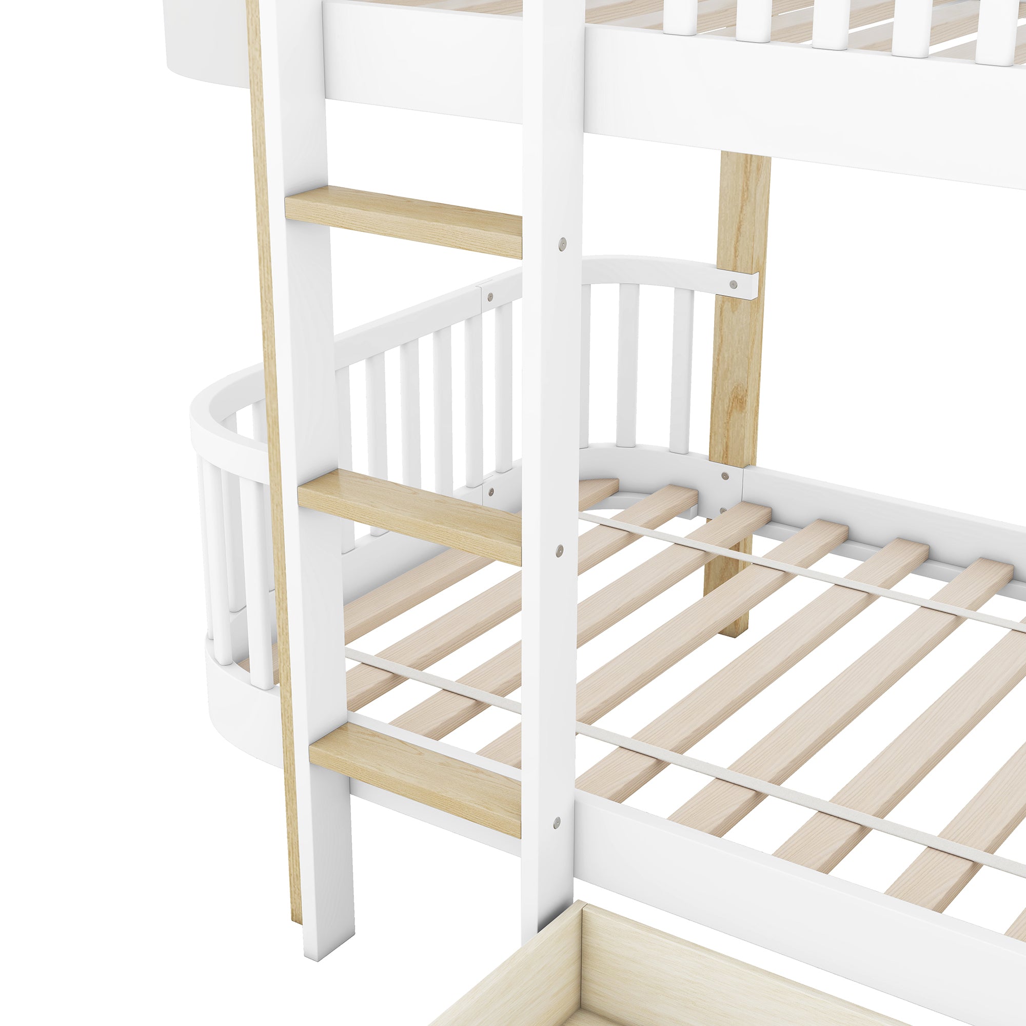 Wood Twin over Twin Bunk Bed with Fence Guardrail and a Big Drawer, White - Atlantic Fine Furniture Melbourne FL