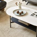 Contemporary Coffee Table Sintered Stone Surface With Ceramic Finish Double Layer Design Base Matte Shelf Modern Living Room Center Table - White / Gray