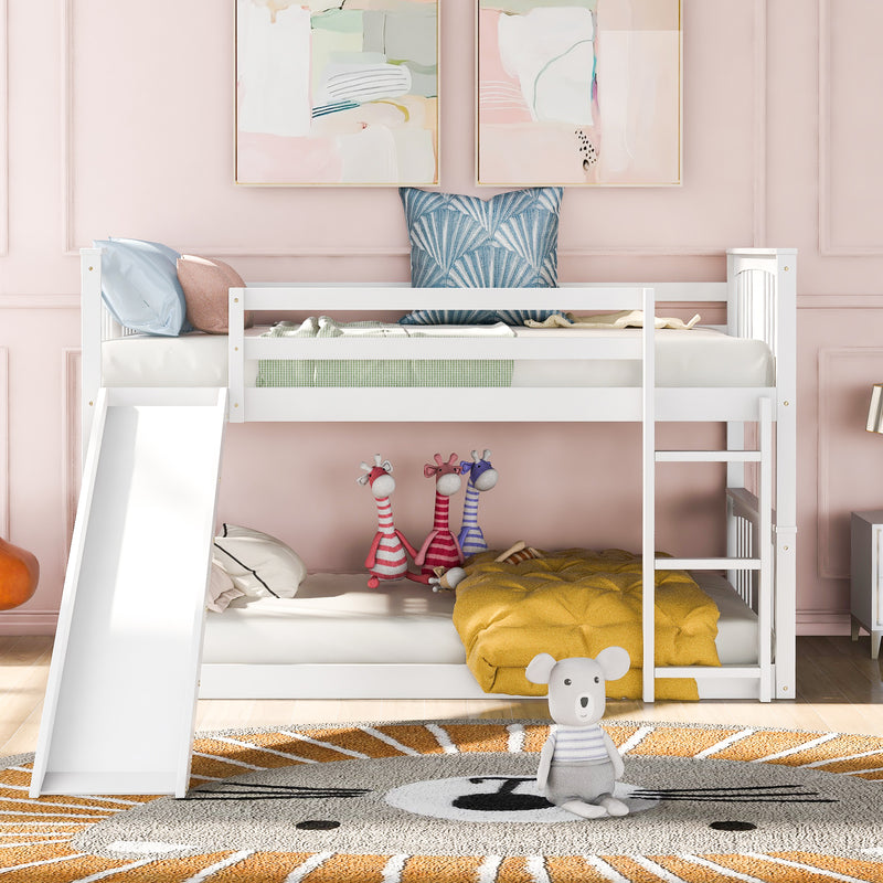 Twin Over Twin Bunk Bed with Slide and Ladder, White (Old SKU：LP000108AAK)