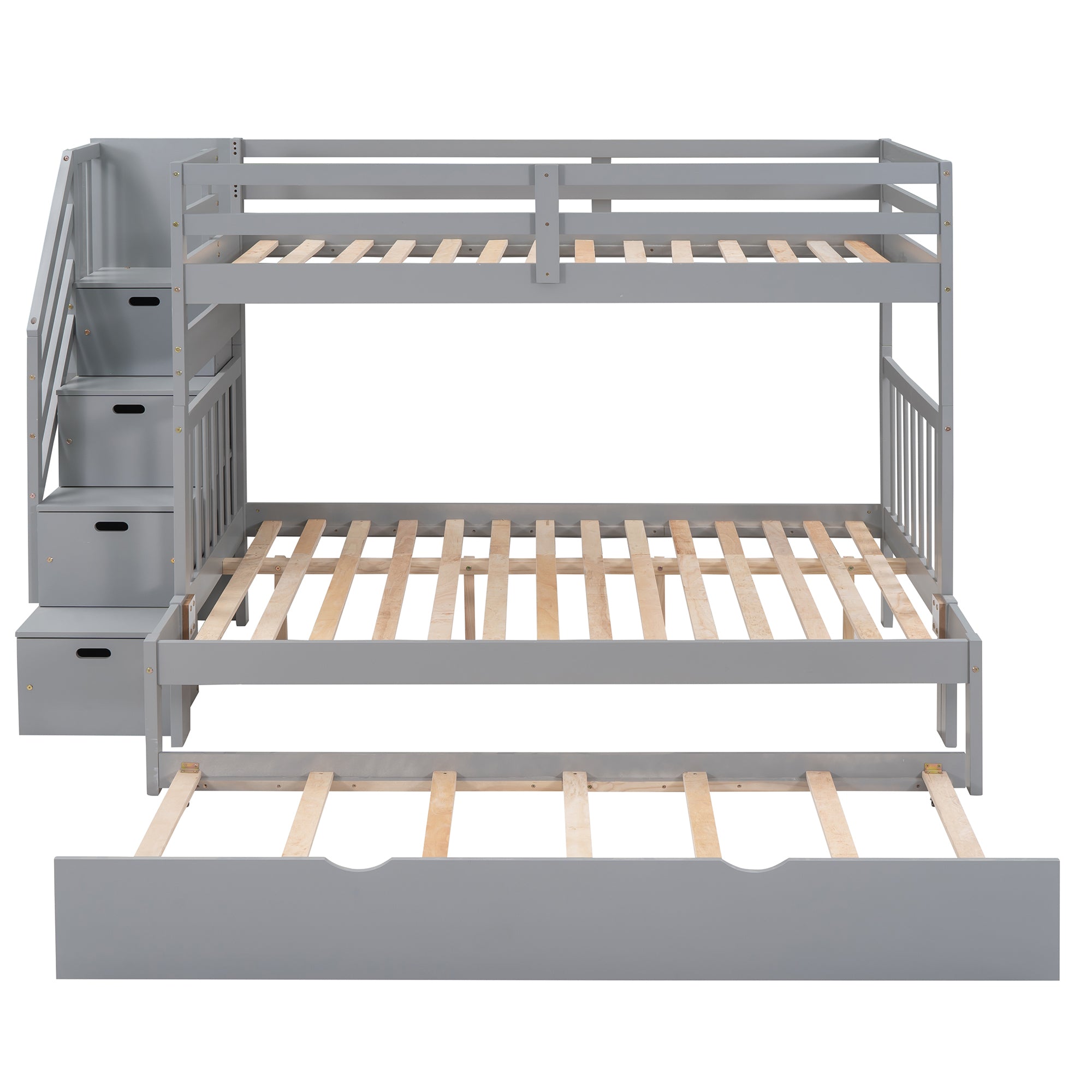 Twin over Twin/Full Bunk Bed with Twin Size Trundle (Gray)(OLD SKU :LP000025AAE)