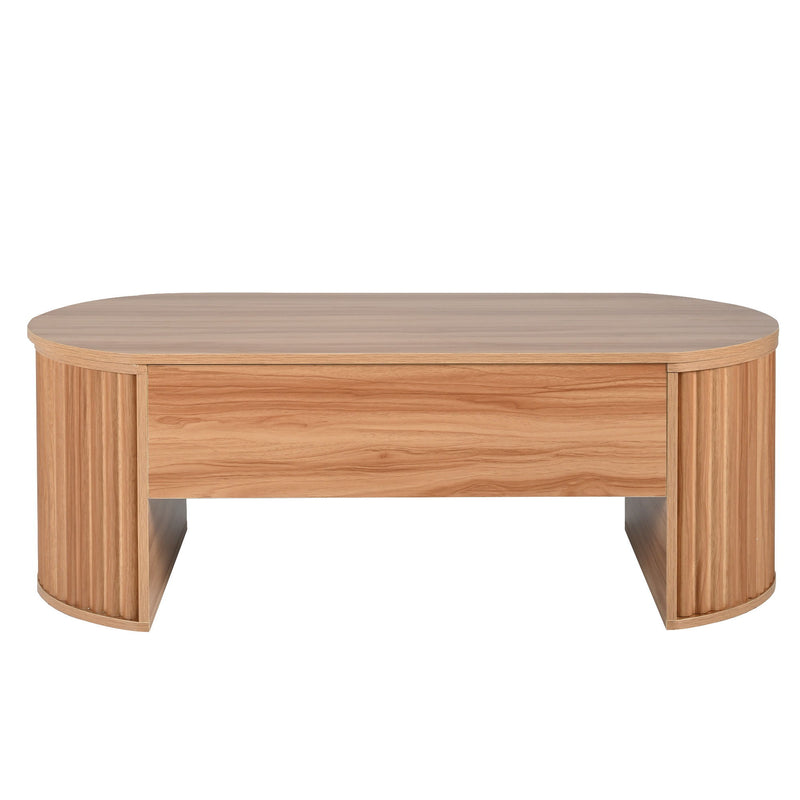 Lift Top Coffee Table With Hidden Compartment, Modern Oval Lift Tabletop For Home Living Room