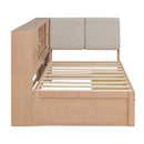 L-Shaped Daybed Corner Bed Under Bed Drawers With Storage Bookcase And Upholstered Headboard And USB Charging Ports