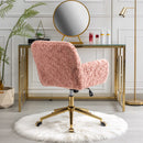 Office Chair, Artificial Rabbit Hair Home Office Chair With Golden Metal Base, Adjustable Desk Chair Swivel Office Chair, Vanity Chair