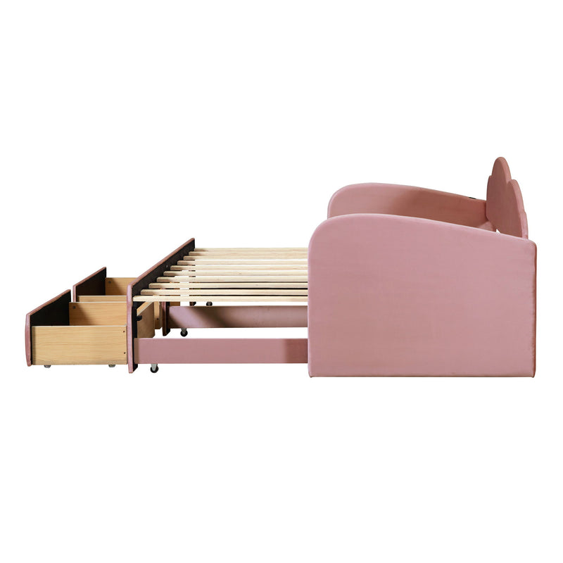 Upholstered Daybed With Cloud-Shaped Backrest, Trundle & 2 Drawers And USB Ports