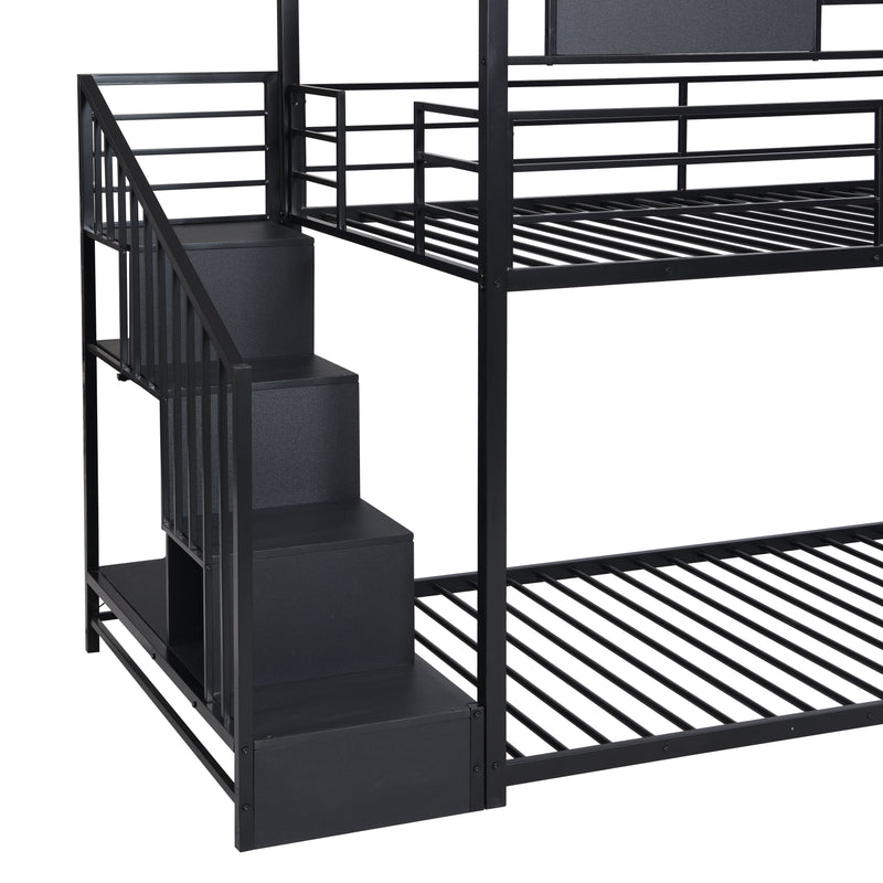 Twin Over Twin Metal Bunk Bed With Slide And Steps