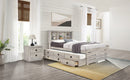 Farmhouse Style Twin Size Bookcase Captain Bed with Three Drawers and Trundle, Rustic White
