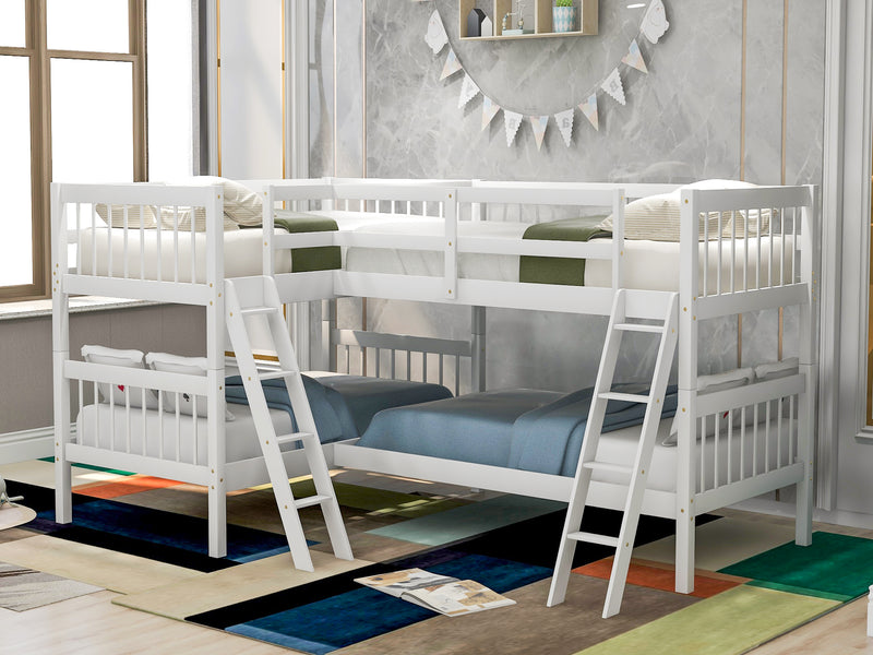 L-Shaped Bunk Bed with Ladder,Twin Size-Gray(OLD SKU :LP000020AAK)