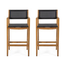 Outdoor Barstool With Woven Wicker And Frame (Set of 2) - Teak