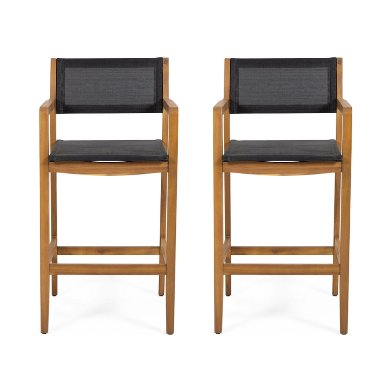 Outdoor Barstool With Woven Wicker And Frame (Set of 2) - Teak