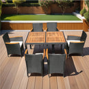 Outdoor Patio Wicker Dining Set With Acacia Wood Top