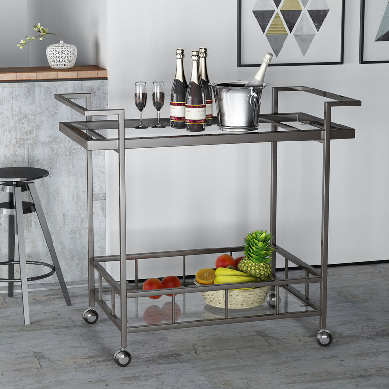2 Tier Bar Cart, Utility Cart, Rolling Serving Cart, Kitchen Cart With Storage Shelves - Black