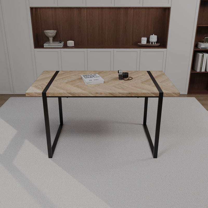 Modern Dining Table & Suede Chair Set WIth Rectangular Metal Base