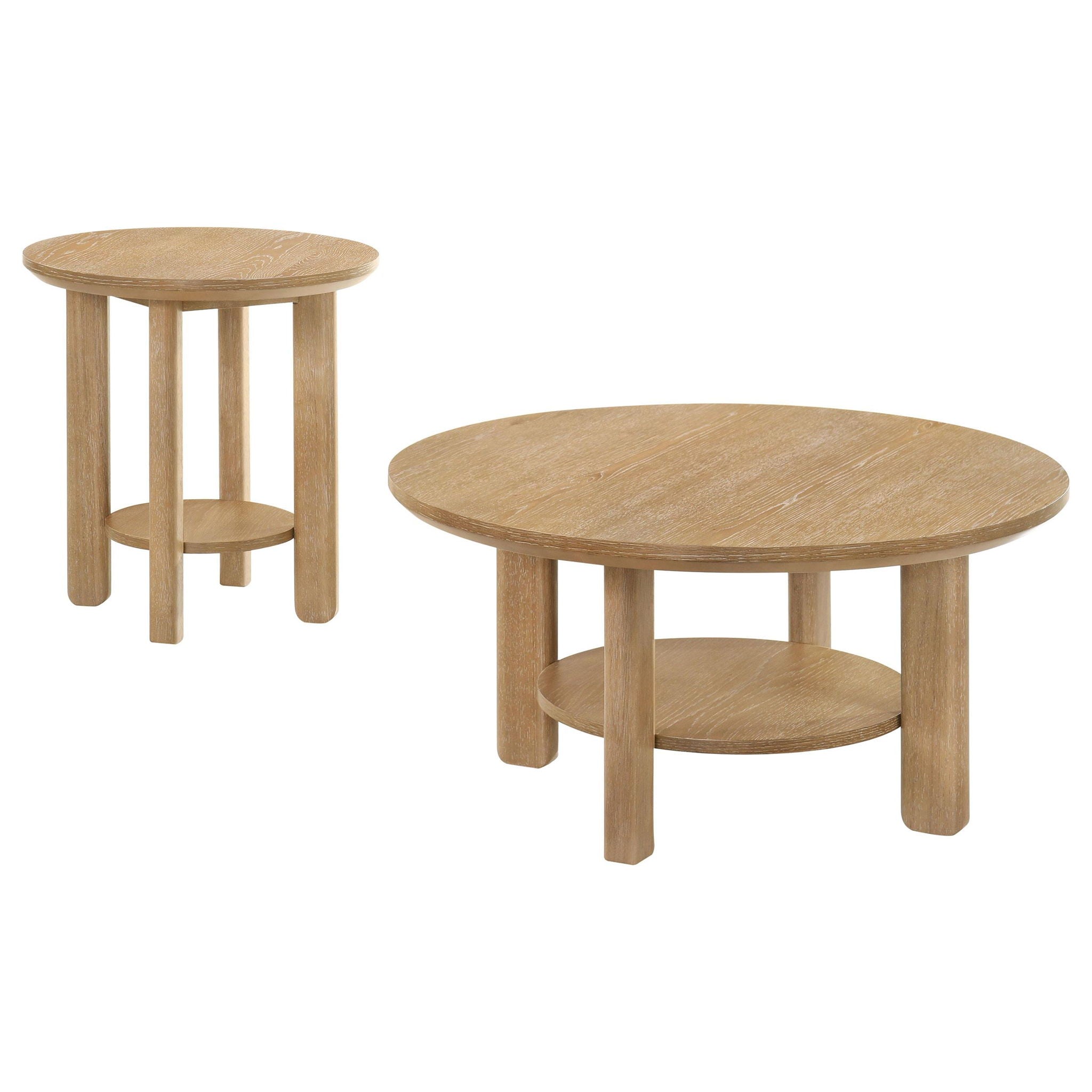 Ottowa 2-piece Round Wood Coffee Table Set Light Oak - Atlantic Fine Furniture Melbourne FL