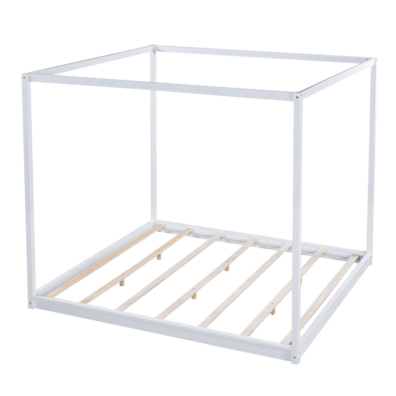 Wood Canopy Platform Bed With Support Legs And Airflow Slats