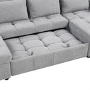 Oversized U-Shaped Versatile Sectional, Pull-Out Sofa Bed With Double Storage Chaise Lounges And 2 USB Ports For Living Room