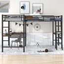 Twin Size Metal Loft Bed with Two Built-in Desks,Black