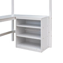 Twin size Loft Bed with Shelves and Desk, Wooden Loft Bed with Desk - White(OLD SKU:LT000537AAK)