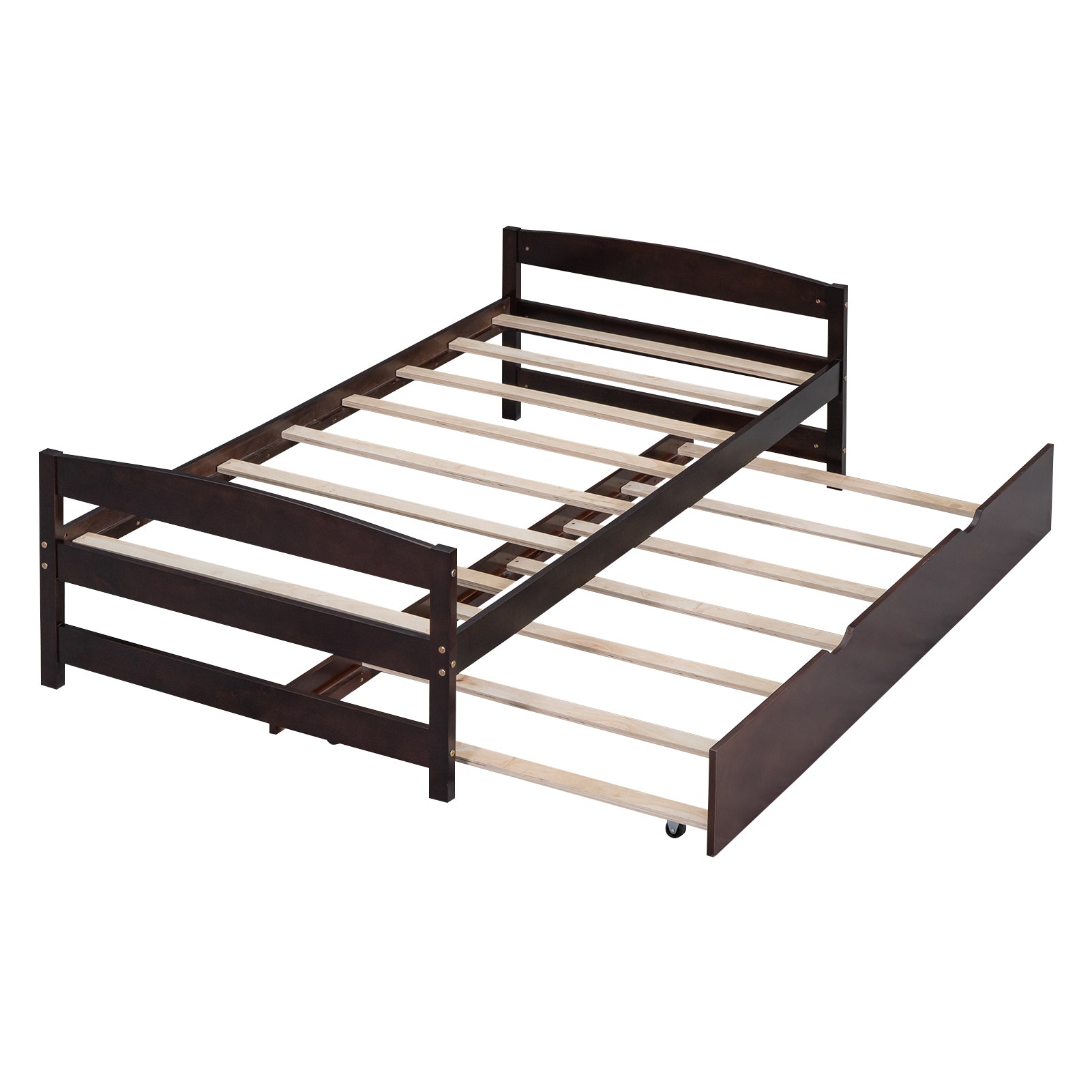 Twin Size Platform Bed with Twin Size Trundle, Espresso - Atlantic Fine Furniture Melbourne FL