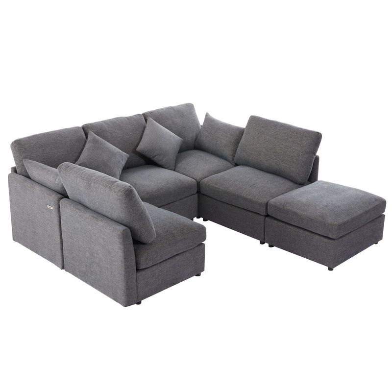 Sectional Sofa Modular Sofa U - Shaped Sofa Couch Sofa Bed L - Shaped Sofa With A Movable Ottoman And Two USB Ports For Living Room