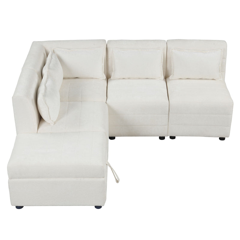 Free-Combined Sectional Sofa 5 Seater Modular Couches With Storage Ottoman, 5 Pillows For Living Room