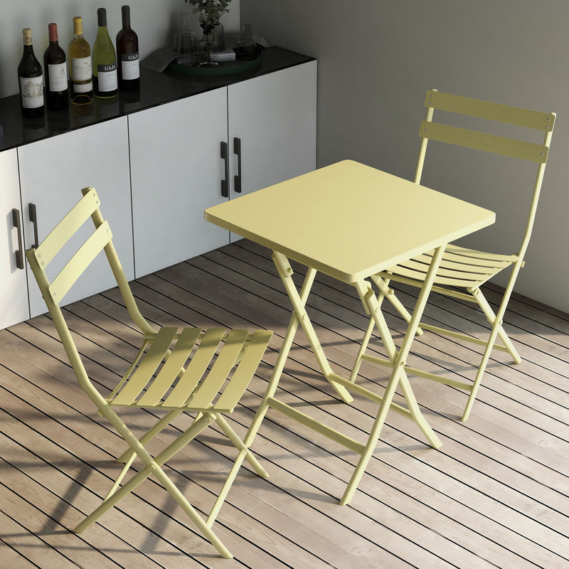 3 Piece Patio Bistro Set Of Foldable Square Table And Chairs