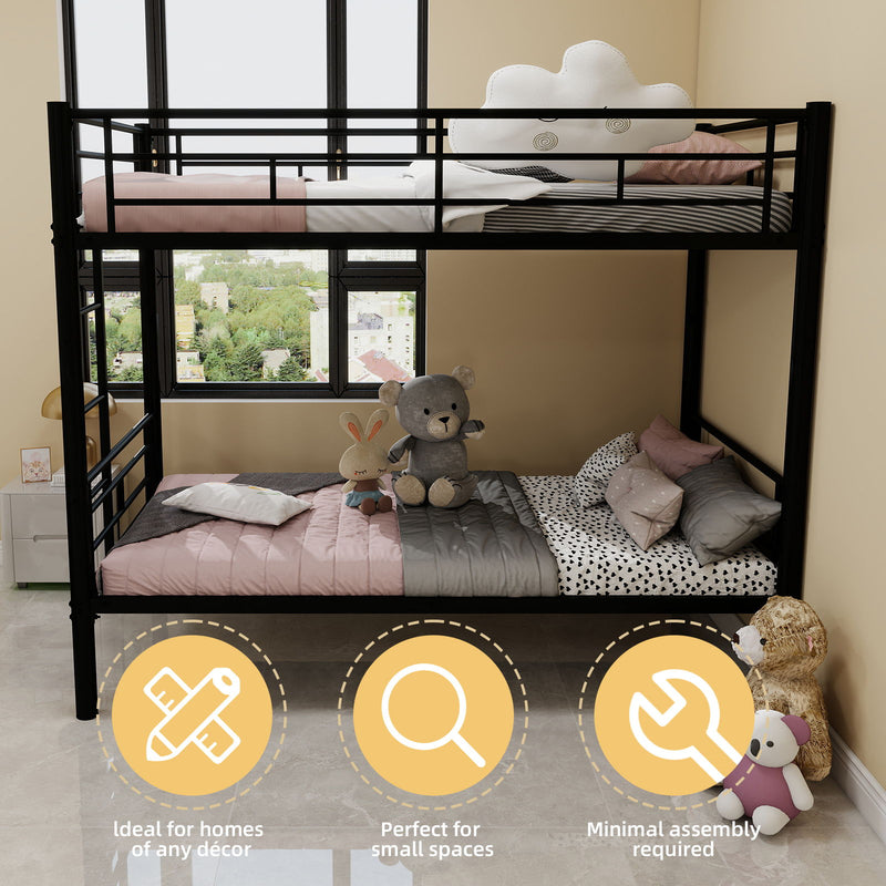 Bunk Bed For Kids, Convertible Frame With Ladders & Guardrail