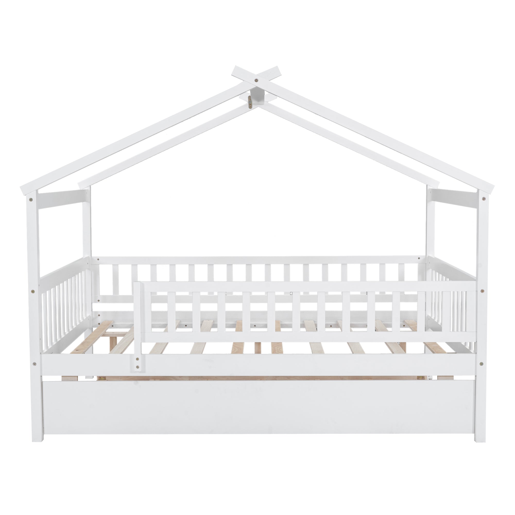 Full Size Wooden House Bed with Twin Size Trundle, White - Atlantic Fine Furniture Melbourne FL