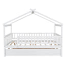 Full Size Wooden House Bed with Twin Size Trundle, White