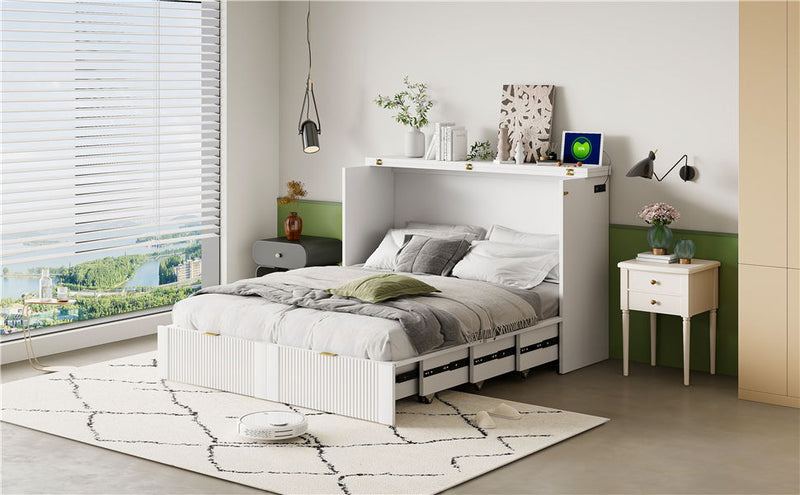 Murphy Bed With Drawer And A Set Of Sockets & USB Ports, Pulley Structure Design