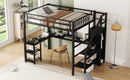 Metal Full Loft Bed with Wardrobe and LED Light, Full Size Loft Bed with L Shaped Desk and USB for Kids Teens Adults, Black (Expect arrival date 2024/5/19)