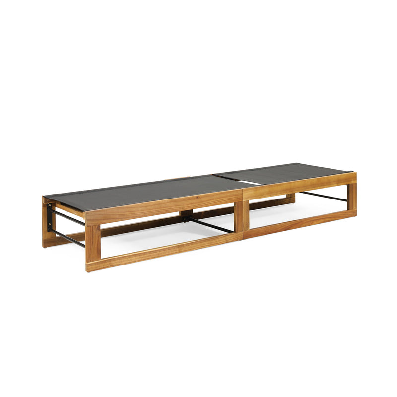 Outdoor Chaise Lounge With Acacia Wood Frame And Mesh Seat - Teak