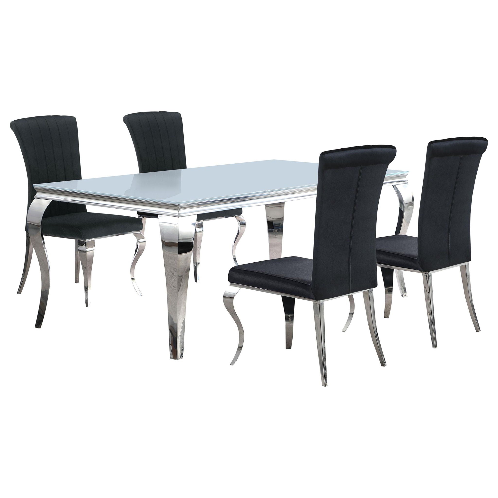 Carone 5-piece 81-inch Rectangular White Glass Dining Set Black - Atlantic Fine Furniture Melbourne FL