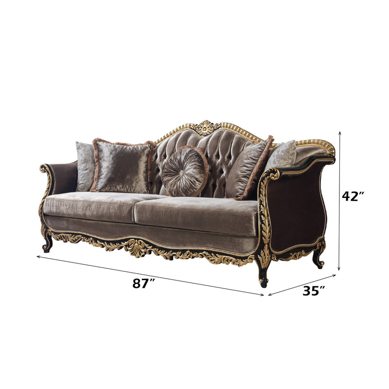 Betria - Sofa With 5 Pillows - Light Green Velvet, Gold & Black High Gloss