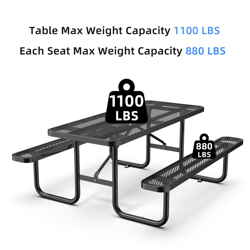 Expanded Rectangular Picnic Table - Black - Metal