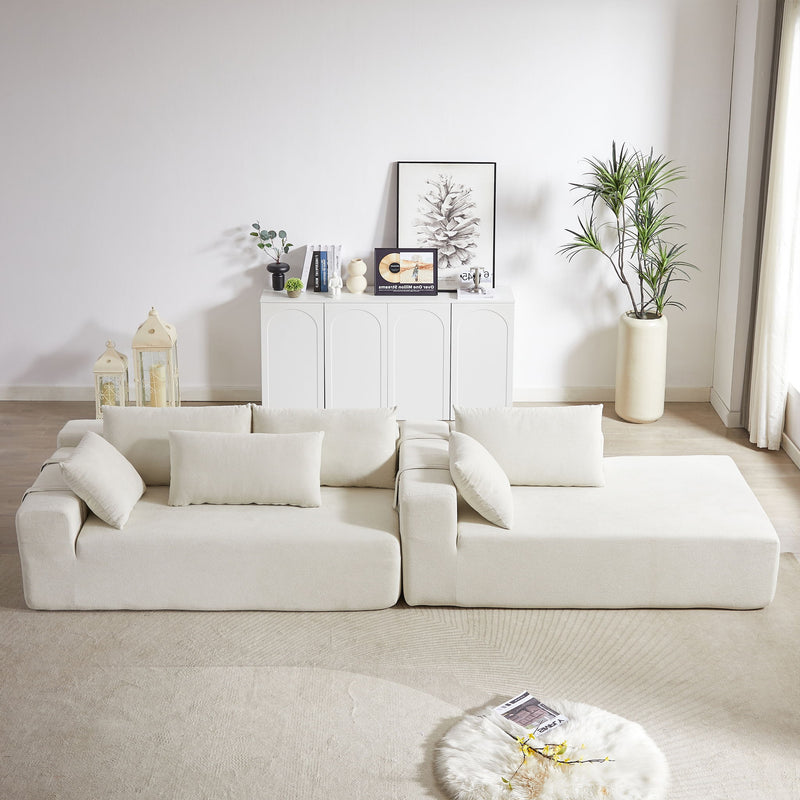Modern Chenille Upholstered Sectional Sofa Couch Set With 6 Pillows,Free Combination