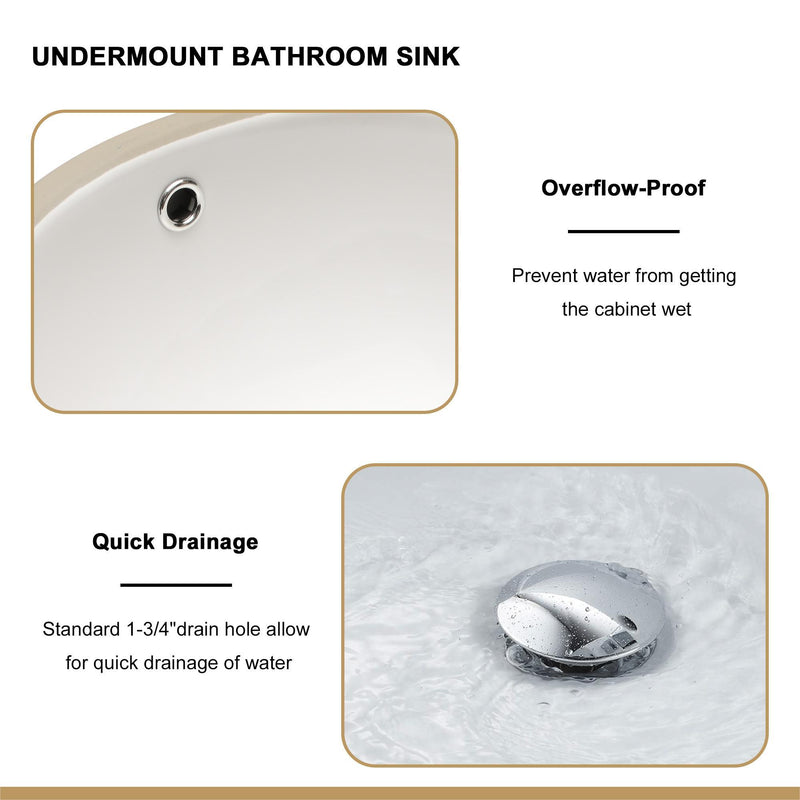 Elegant Ceramic Oval Undermount Bathroom Sink With Overflow
