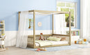 Canopy Frame Floor Bed With Fence, Guardrails