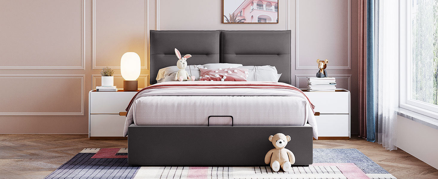 Upholstered Platform bed with a Hydraulic Storage System, Full size, Gray - Atlantic Fine Furniture Melbourne FL