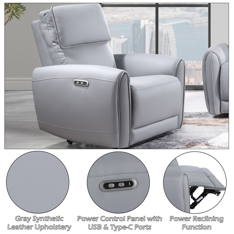 Jeromie - Power Motion Recliner With USB Port - Gray Synthetic Leather