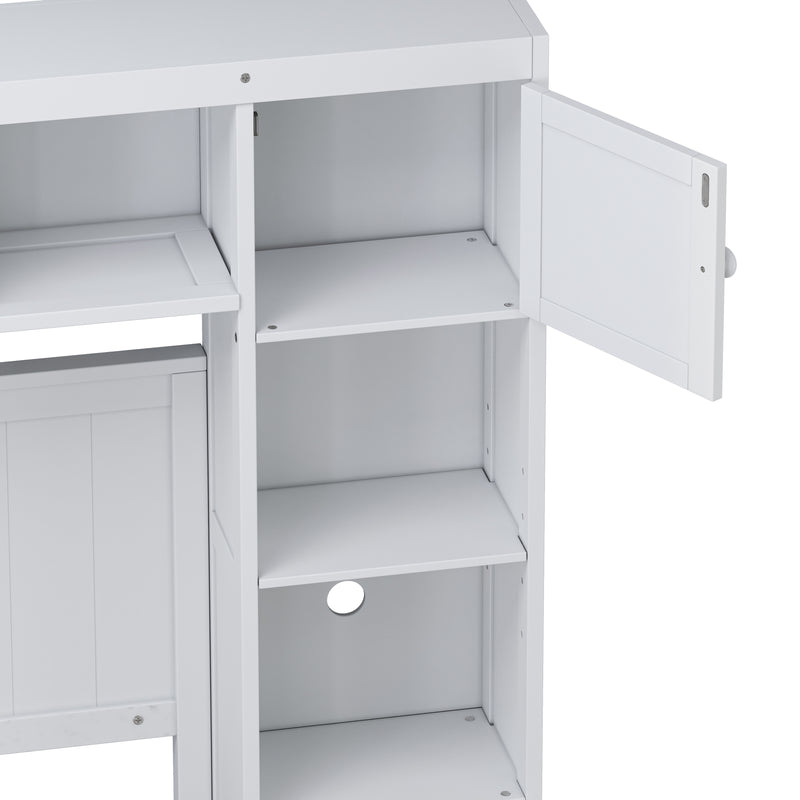 Elegant and Functional Full Size Wood Bed with 4 Drawers and All-in-One Cabinet and Shelf, White