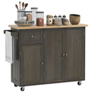 Homcom - Triple-Cabinet Rolling Kitchen Island On Wheels, Kitchen Cart With Storage Shelf Adjustment, Rolling Utility Cart With Wood Top, Towel Rack, Big Drawer - Distressed Brown