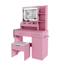 Vanity Desk With LED Mirror Lights And Power Outlet Charging Station, 3 Drawers, 7 Shelves, Storage Stool - Pink