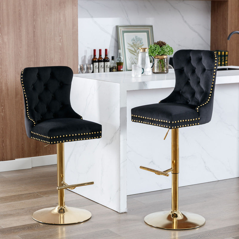 Thick Golden Swivel Velvet Barstools Adjusatble Seat Height From 25-33", Modern Upholstered Bar Stools With Backs Comfortable Tufted For Home Pub And Kitchen Island (Set of 2)