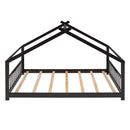 Full Size House Bed Wood Bed, Espresso