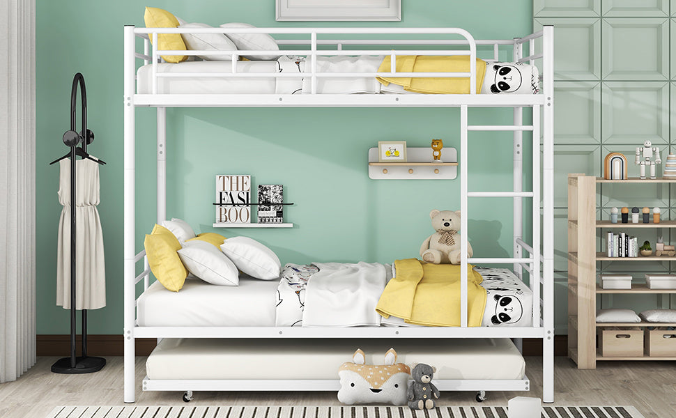 Full Over Full Metal Bunk Bed with Trundle, White - Atlantic Fine Furniture Melbourne FL
