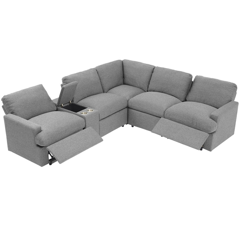 Power Recliner Corner Sofa Home Theater Reclining Sofa Sectional Couches With Storage Box, Cup Holders, USB Ports And Power Socket For Living Room