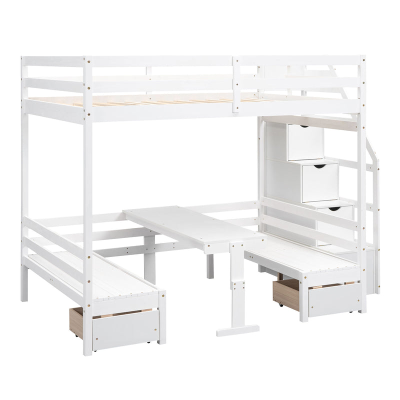 Bunk With Staircase, The Down Bed Can Be Convertible To Seats And Table Set